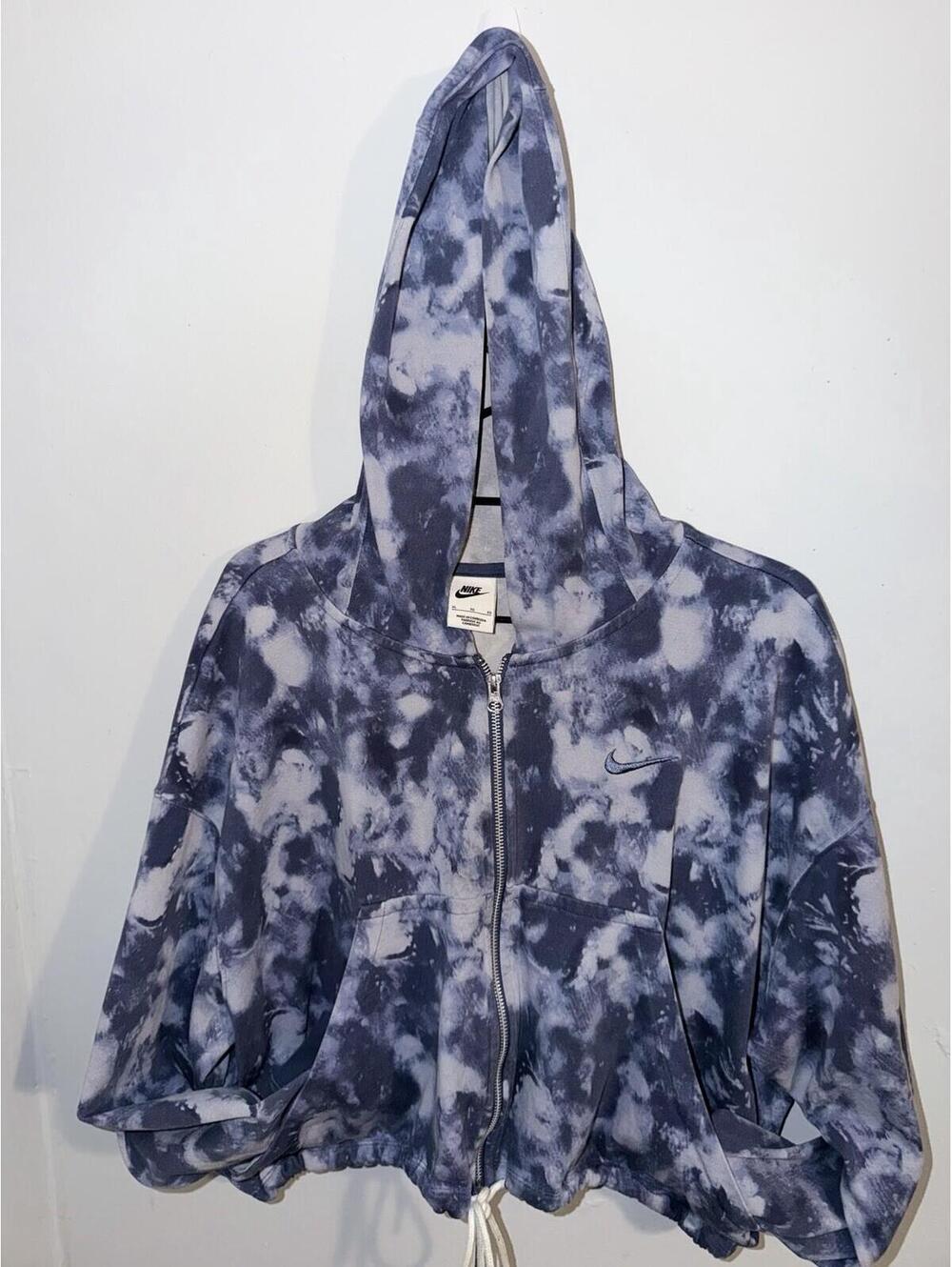 Size XL Nike  Women's Blue Multi Wave Dye Jersey Full-Zip Hoodie Cropped - Picture 7 of 8